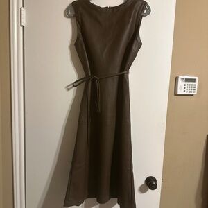 Chocolate brown imitation leather midi dress